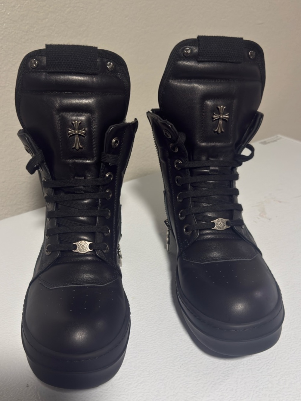Men's Black Leather Lace-Up Chrome Hearts x Rick Owens  Boots  size 44/10